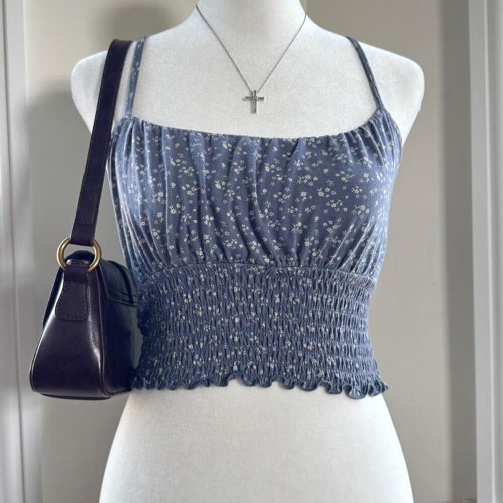 Hollister co blue floral tank top with white floral print